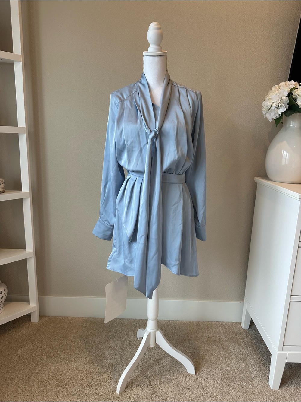 Chicwish Powder Blue Satin Tie-Neck Blouse